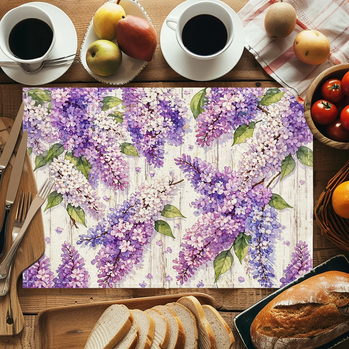 Romantic Paris Eiffel Tower Butterfly Pattern Polyester Placemat, Decorative Table Mat for Daily Home Dining & Cafe Use