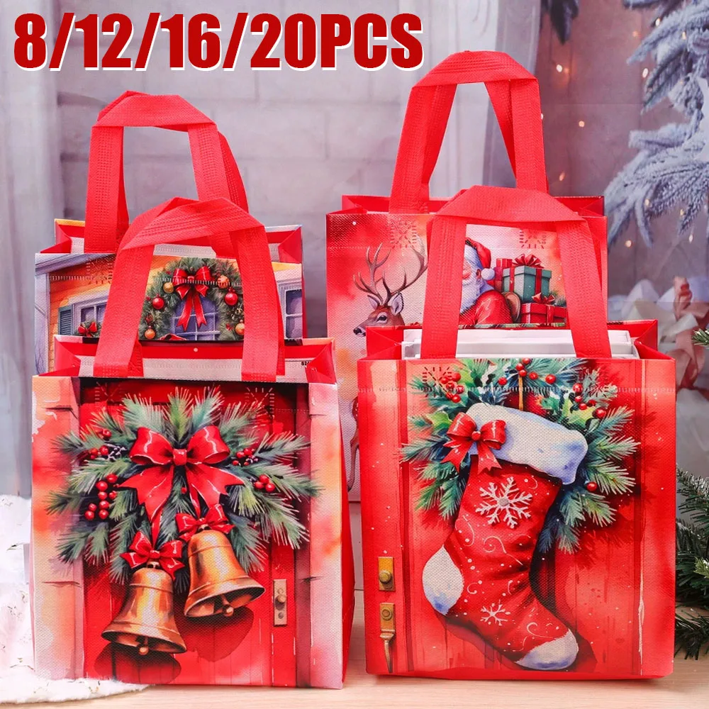 

8/12/16/20PCS Santa Non-Woven Gift Bag Christmas Decorations for Home 2025 Xmas Navidad Noel Gifts New Year Packaging Bag
