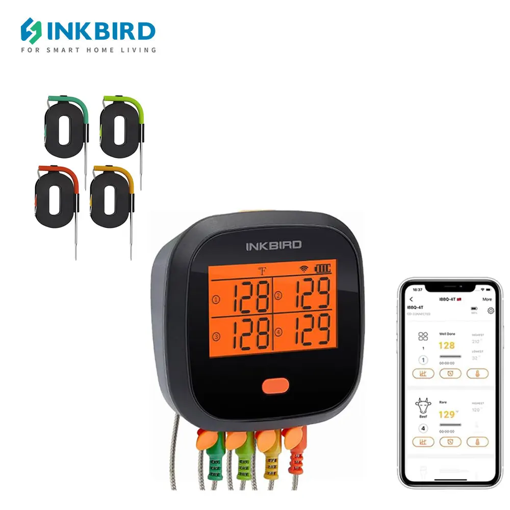 inkbird termometro digital de alimentos wifi sondas coloridas usb recarregavel termometro domestico para grill churrasco fumar 01