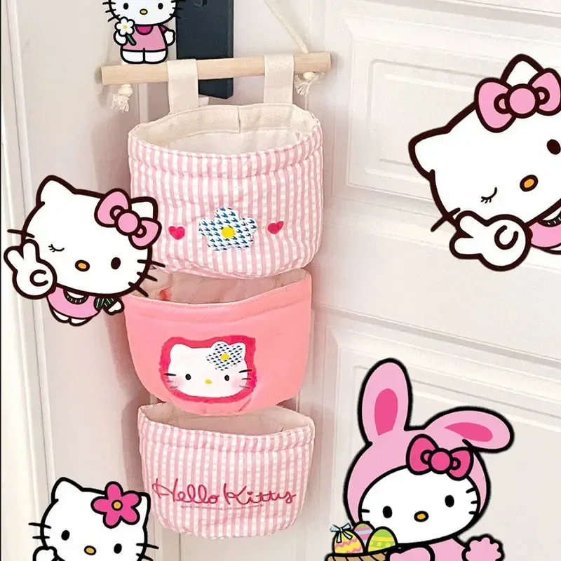 Sanrio Hello Kitty 3 pezzi sacchetti portaoggetti appesi Kawaii Anime camera da letto porta a parete articoli vari biancheria intima calzini armadio