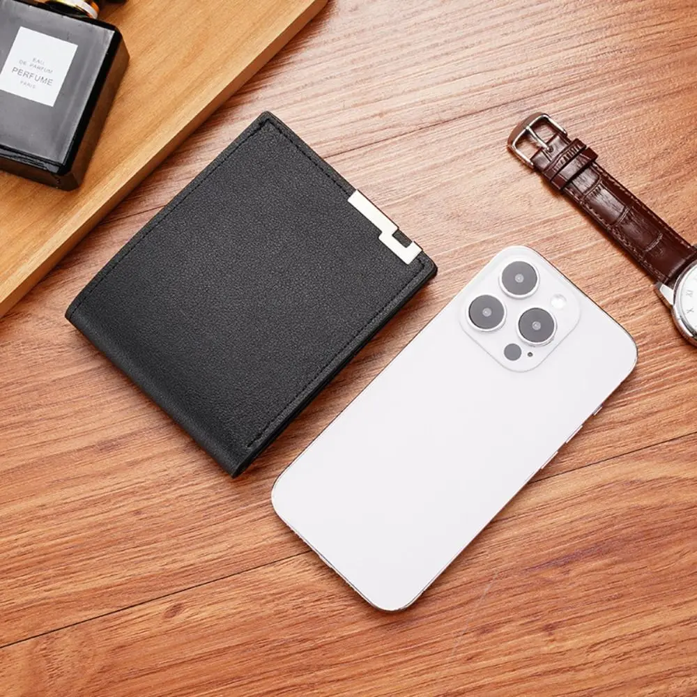 New PU Leather Men's Short Wallet Two-fold Black Brown Multiple Pockets Large Capacity Retro Coin Purse Men Women