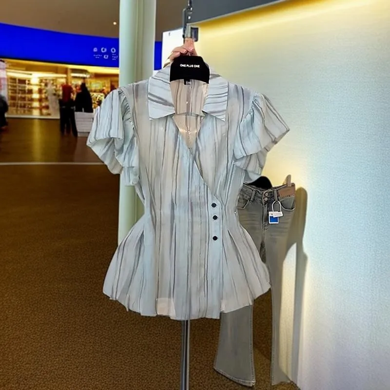 Verano 2025 ort Sve irt Faion Puff Sve para mujer Top ajustado versátil francés Sle suelto longitud Regular Ne