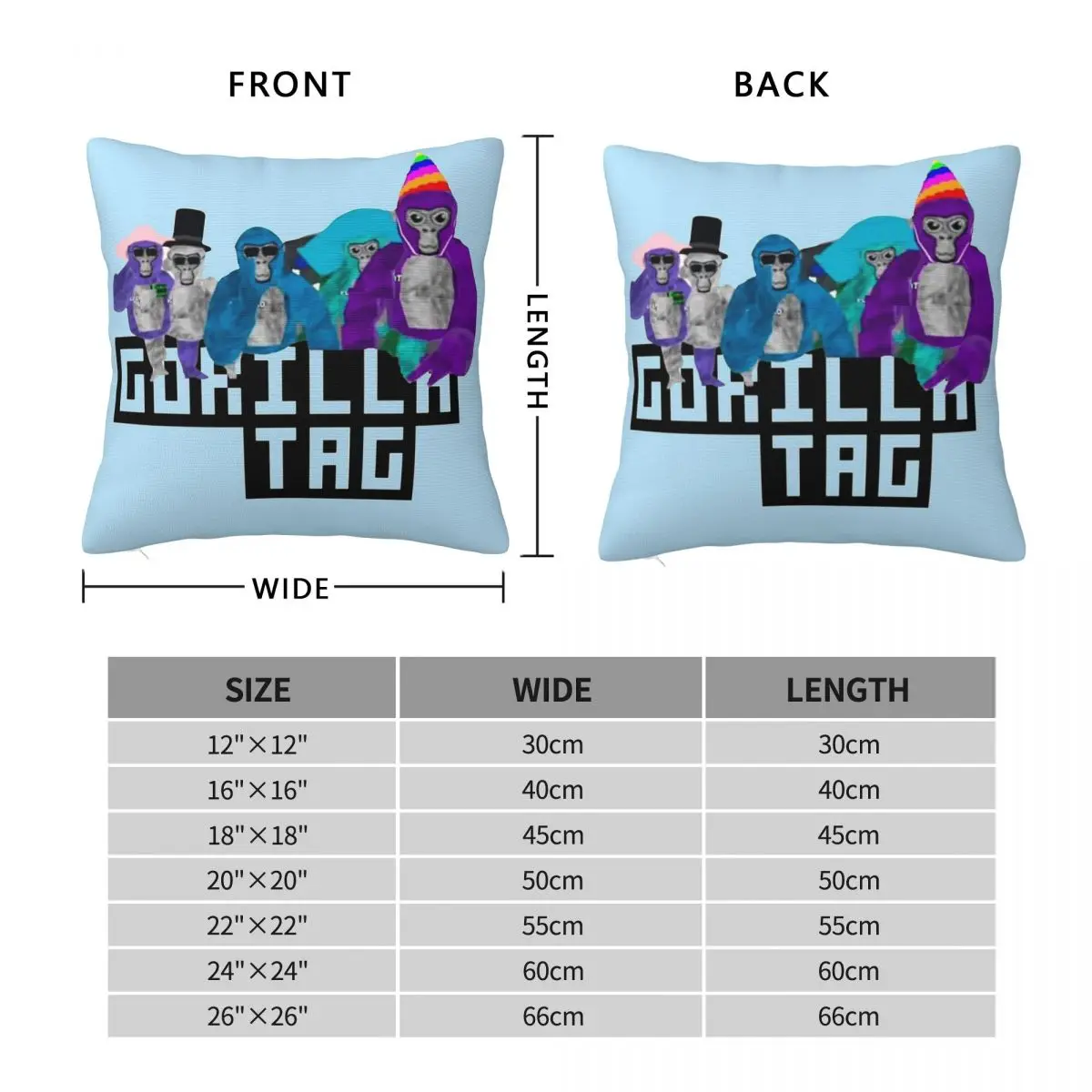 Gorilla Tag Party Time Brithday Square Pillowcase Polyester Linen Velvet Printed Zip Decor Pillow Case Bed Cushion Cover 18