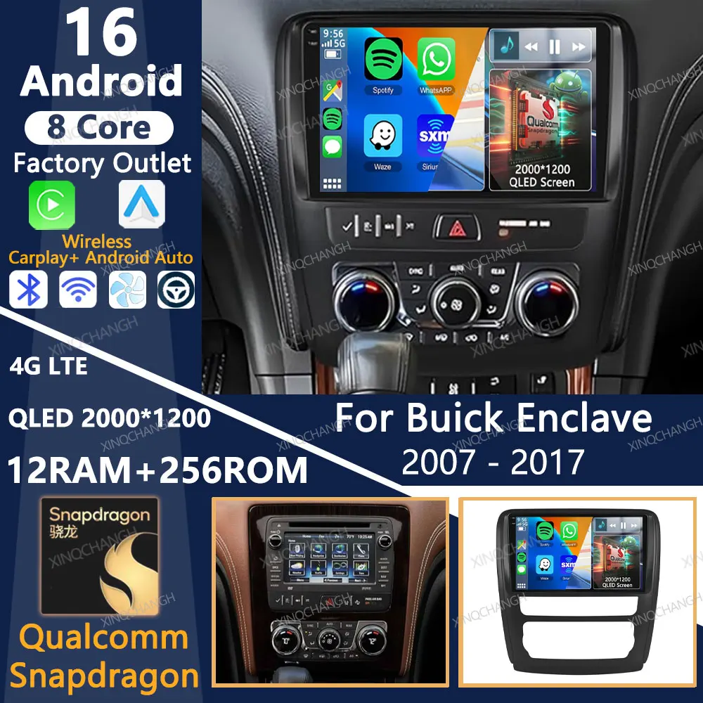 Radio para Auto con Android 16 para Buick Enclave 2007-2017, Reproductor Multimedia de Video, 4G WIFI, Carplay, Auto QLED, BT, Unidad Principal 2DIN Qualcomm