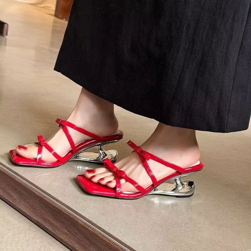 2026 New Women's Fashion Wedge Sandals Luxurious Bow-Drawn Unique Heel Slippers Summer Outdoor Open-Toe Party High Heels Selling