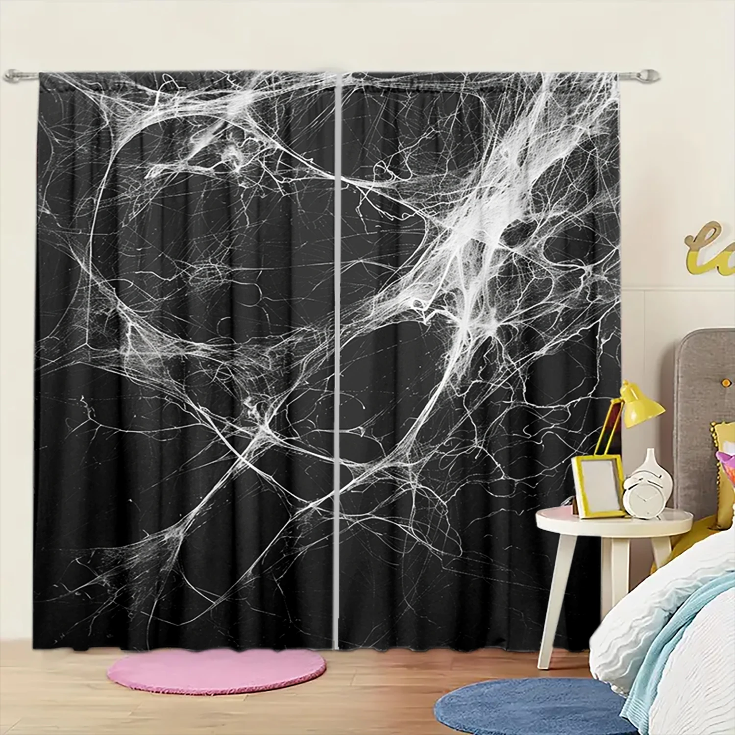 

2 шт., занавеска с принтом грязной паутины для домашнего декора - карман стержневым карманом для обработки окон для спальни, офиса, кухни, гостиной