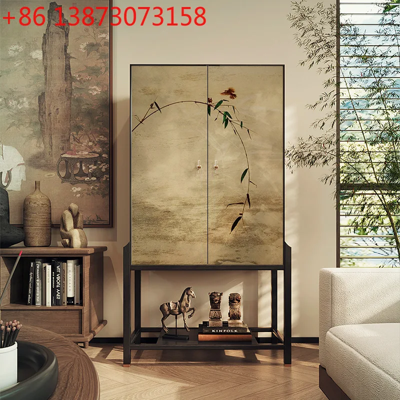 

New Chinese-style bedroom solid wood chest retro door high cabinet living room small apartment entrance balcony locker