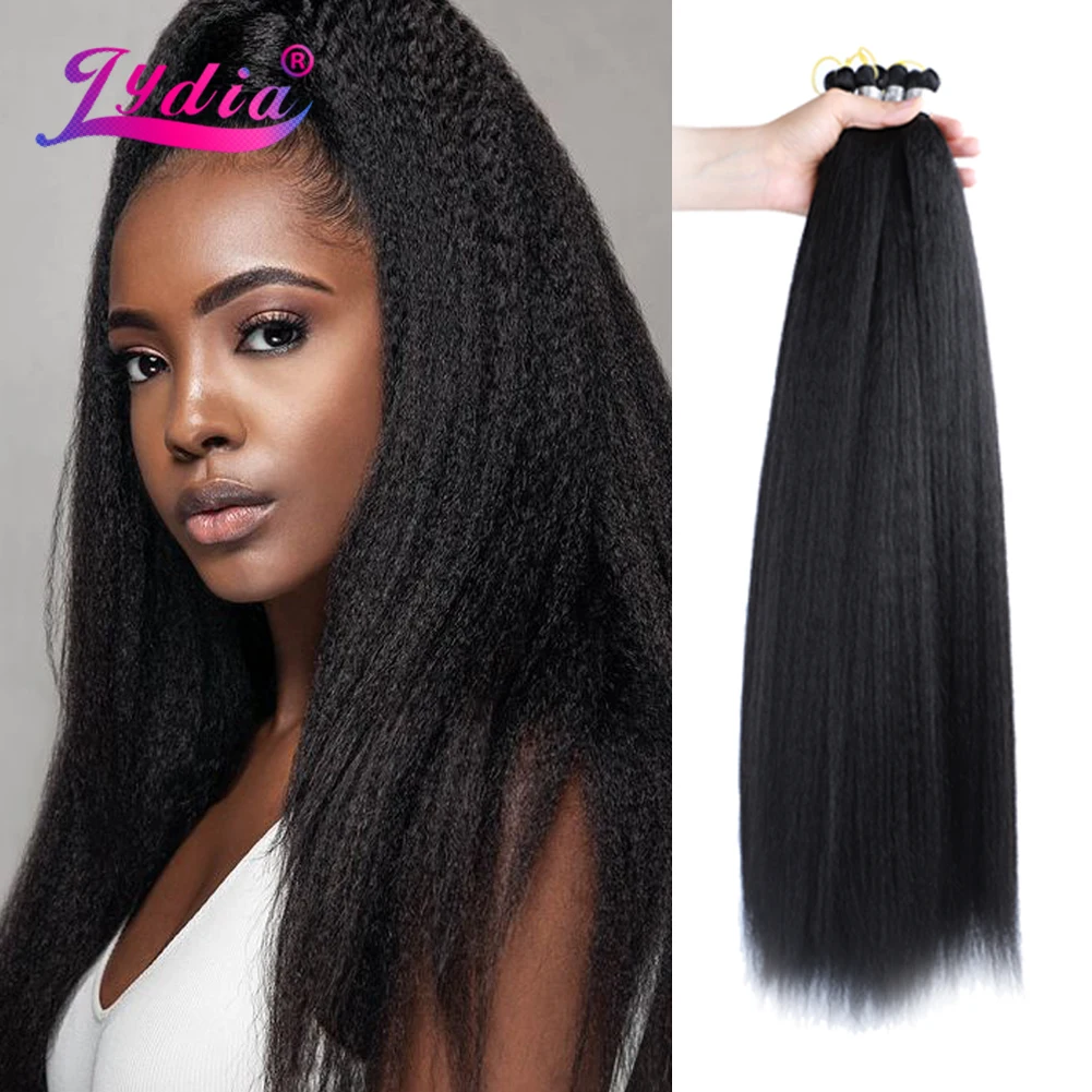 Lydia 12-42Inch Kinky Straight Bundles Synthetic Hair Extension Freetress Crochet 3PCS Kanekalon Bulk Jumbo Braiding Afro Kinky