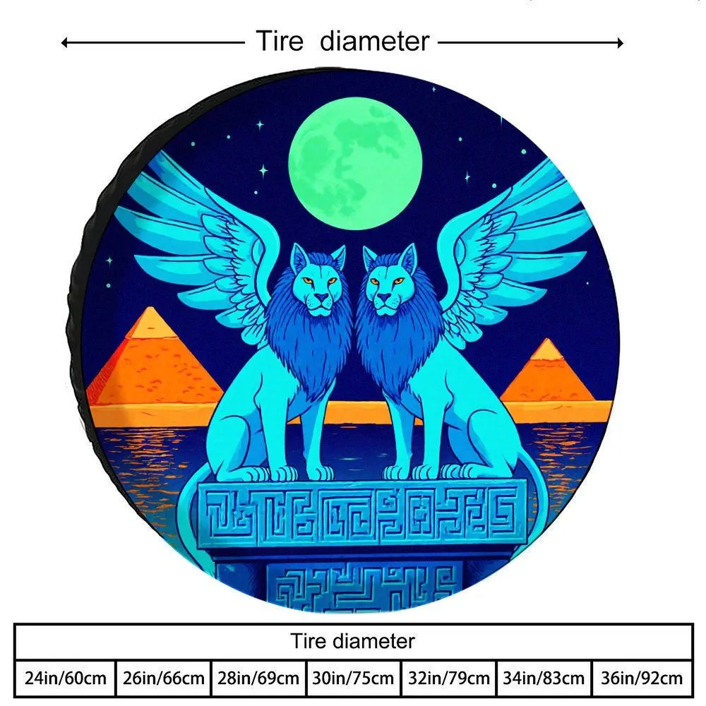 

Winged Blue Lion Tire Cover Egyptian Style Spare Wheel Protector Durable Polyester