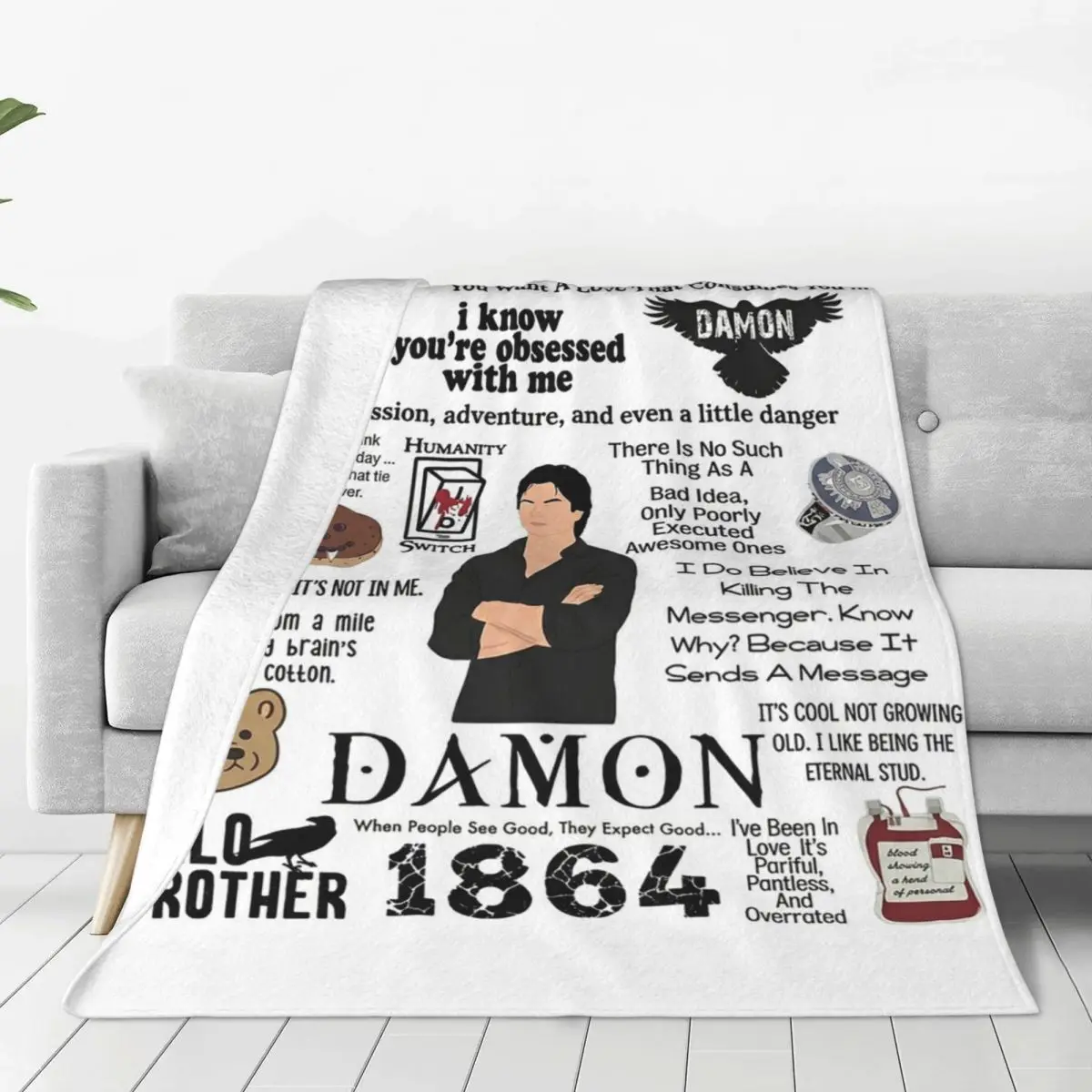 The Vampire Diaries Damon Salvatore TV Series Blankets Soft Warm Flannel Throw Blanket Cover for Bed  Picnic Travel Home Couch