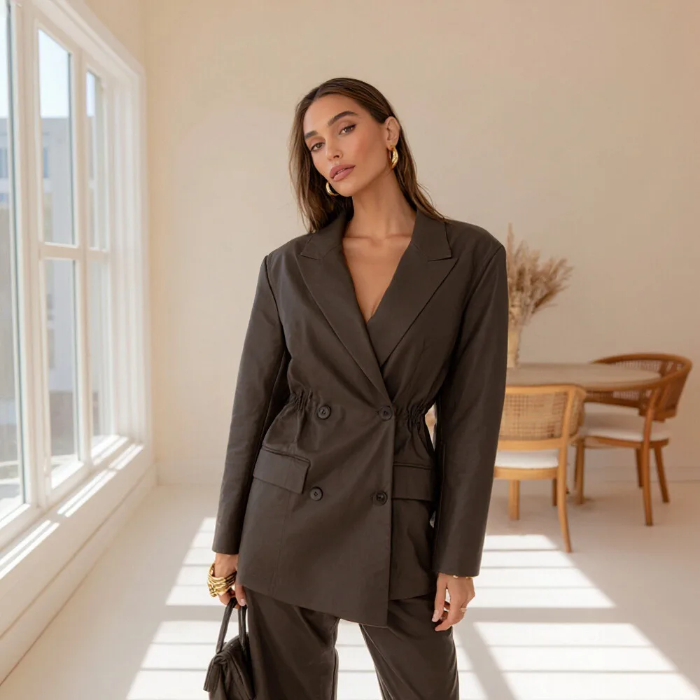 

Весенне-осенний повседневный костюм с длинными рукавами и прямыми рукавами, женский топ, модный стиль, повседневное украшение, нет