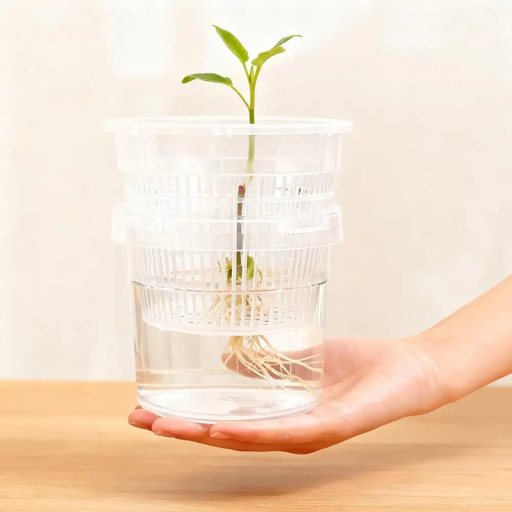 Transparent Self Watering Flowerpot Double Layer Plastic Automatic Water Absorbing Planter Decorative Plant Pot for Plant Flower