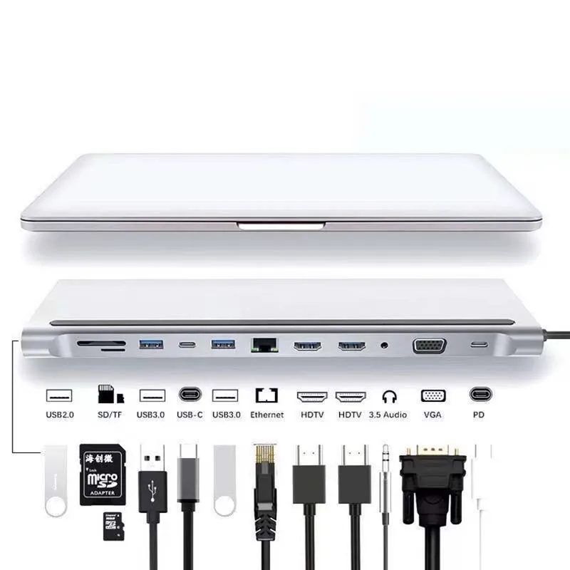 Twelve in One Type-C Notebook Dock MST Multi Screen Display Type-C to Dual HD/vga4k Converter