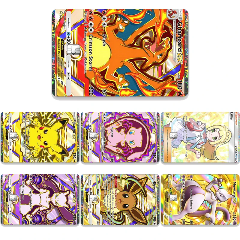 

Наклейка на карту Mewtwo Ex, карты PTCG, Slash Bus, метро, карманный монстр, английский лазерный чаризард, нашивка, украшение, малиновый штормовый подарок