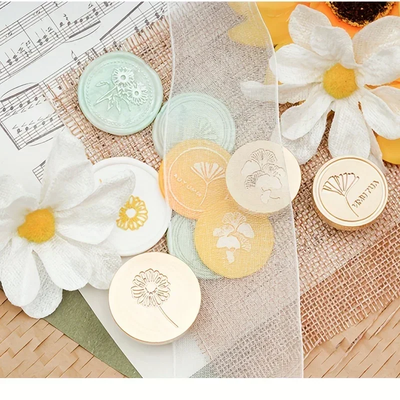 

1 fire paint seal 3cm/1.18in round kapok ginkgo leaf plum blossom copper seal head suitable for envelope invitation seal