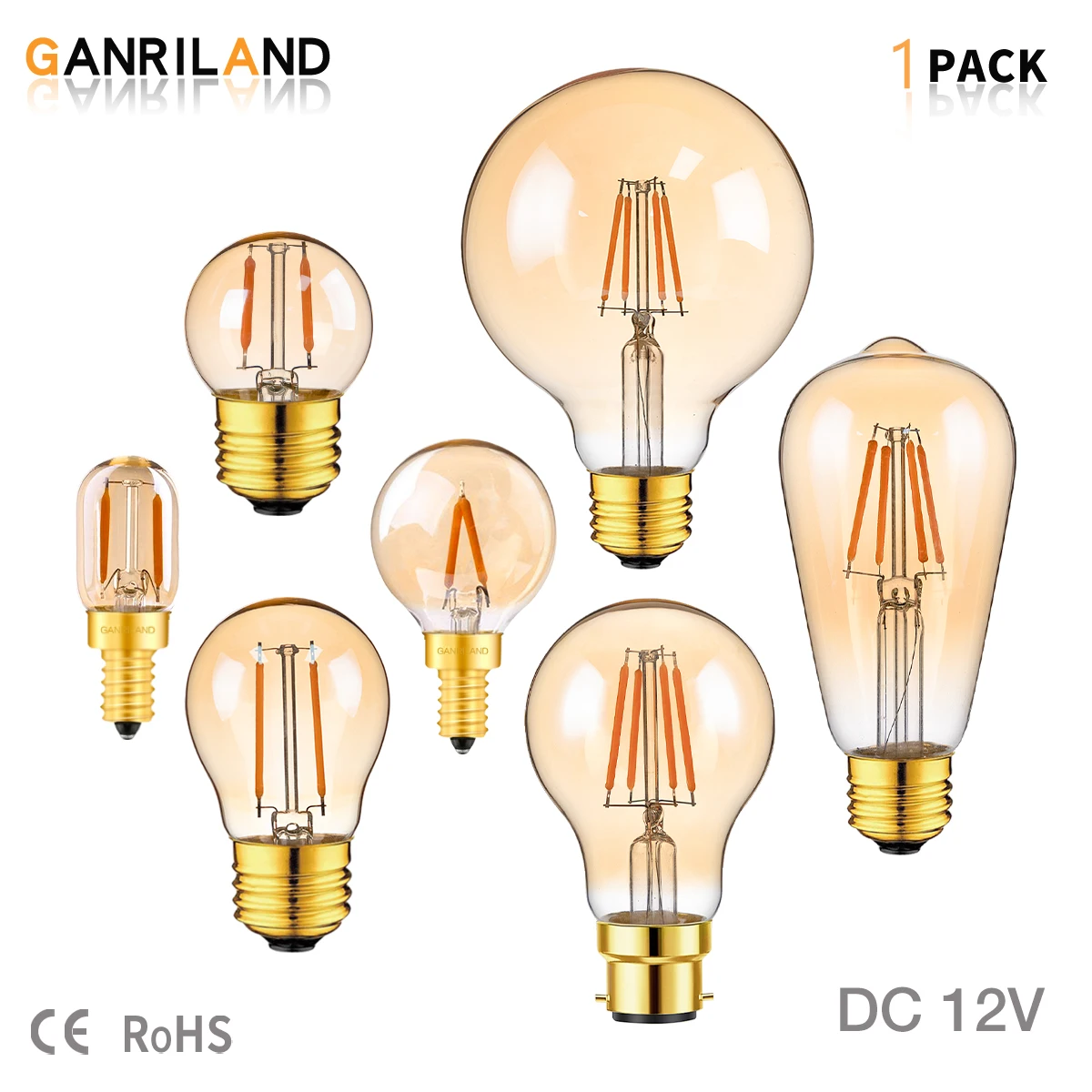 

Vintage Low Voltage DC 12V Led Bulbs Amber Glass Warm 2200K E14 E27 B22 Base Marine RV Off-Grid Solar Battery Camping Light Bulb