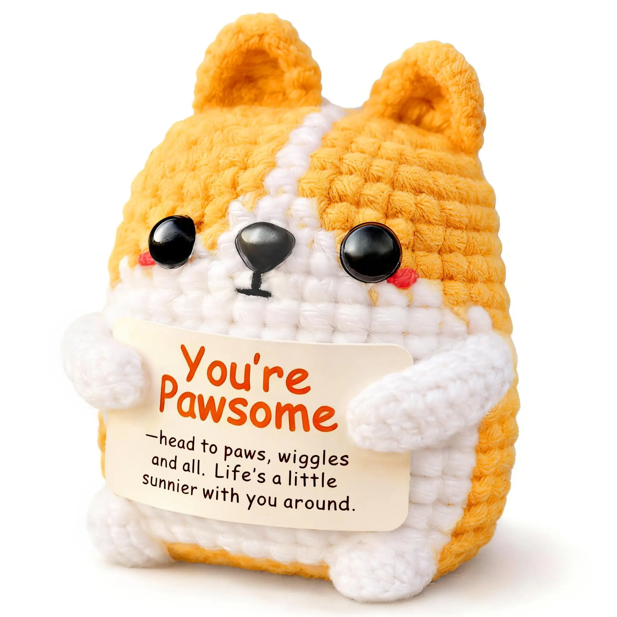 1 Piece Crochet Corgi Plush Toy, Fun Handmade Creative Holiday Birthday Gift, Crochet Toy with Positive Message Card, Corgi and Cat Plush Toy, Emotional Encouragement and Support Decorative Ornament, Gift for Friends, Couples, Classmates on Valentine's Day or Birthday