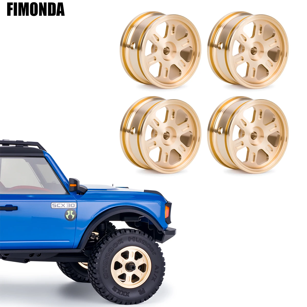 New Solid Brass Wheel Rims 4Pcs for Axial SCX30 1/30 RC Car, 0.7 Inch Upgrade Set for Ford Bronco Jeep Wrangler Crawler