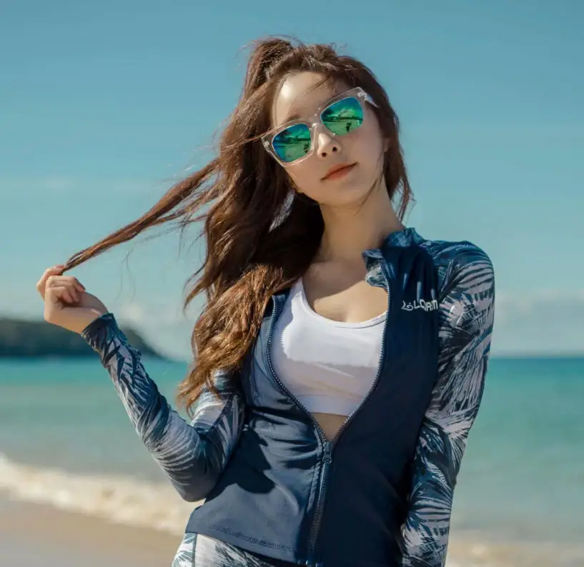 Quick Dry Surfing Suit Sun-proof Long-sleeved Split Snorkeling Wetsuit Rash Guards Beach Swimwear with Zipper