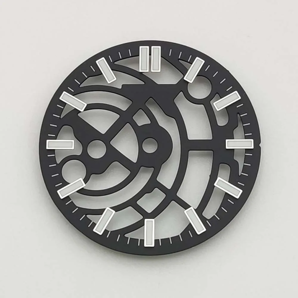 قرص عصري مخرم مقاس 28.5 مم، مناسب لأقراص حركة NH70، وإضاءة زرقاء، وإكسسوارات تعديل ساعة الرجال