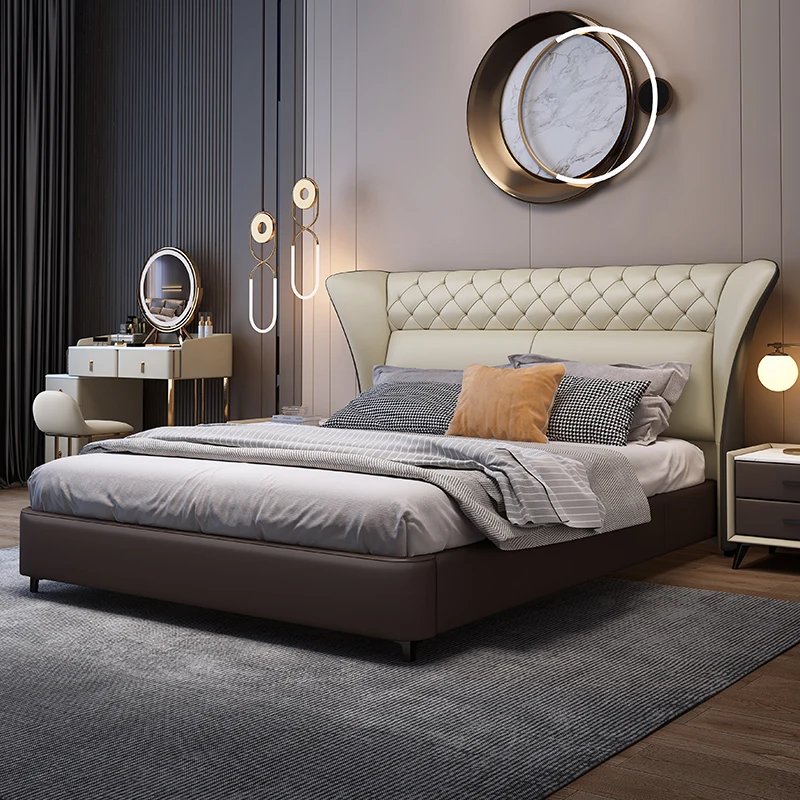 #Modern Luxury Silicon Leather Bed With High Rebound Sponge Cushion Solid Wooden Bed High Performance Modern Bed