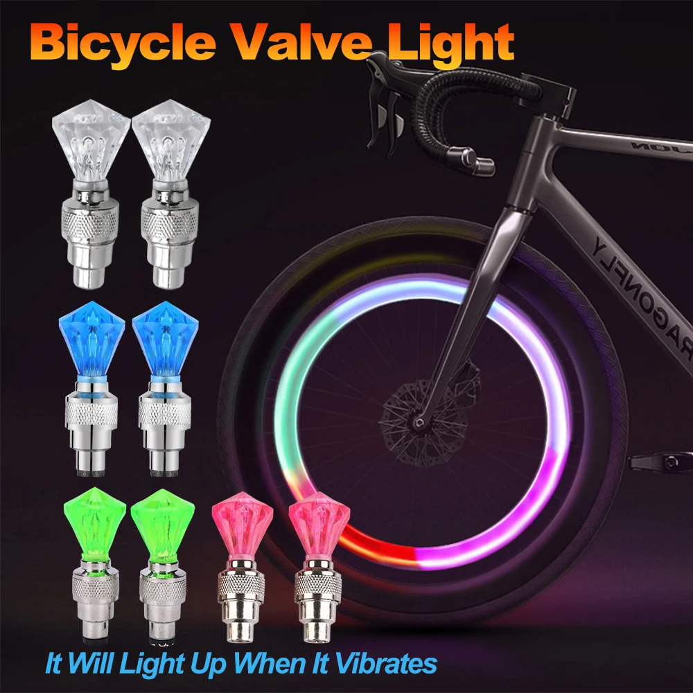 1Pair LED Bicycle Valve Light, Neon Bicycle Spoke Light, Bicycle Tire Valve Light Night Riding Warning Light Bicycle Accessories