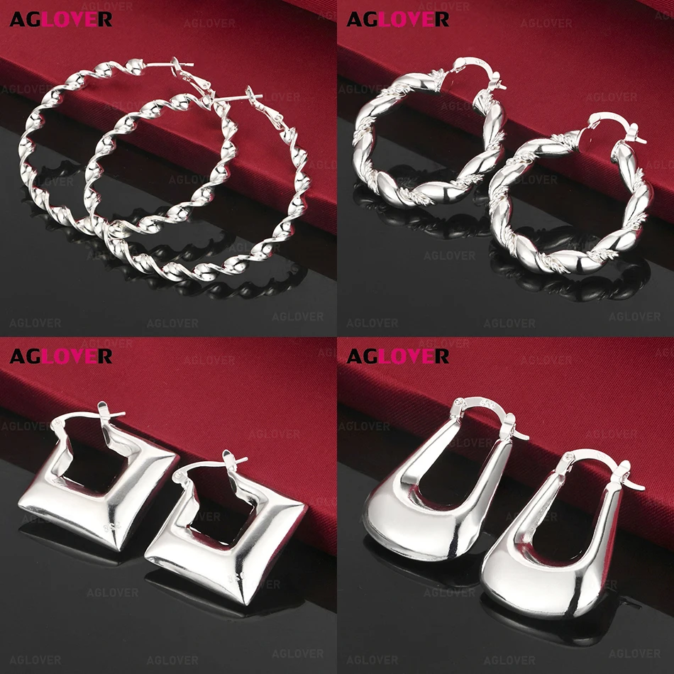 

AGLOVER 925 Sterling Silver Wave Twisted Rope Ear Clips for Women Unique Fashion Party Jewelry