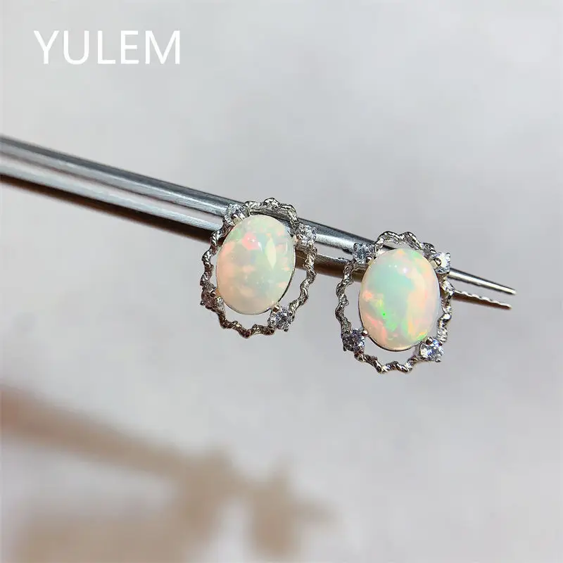 

Natural Opal 925 Sterling Silver Earrings 6x8mm Genuine with Certificate Birthday Christmas Gift