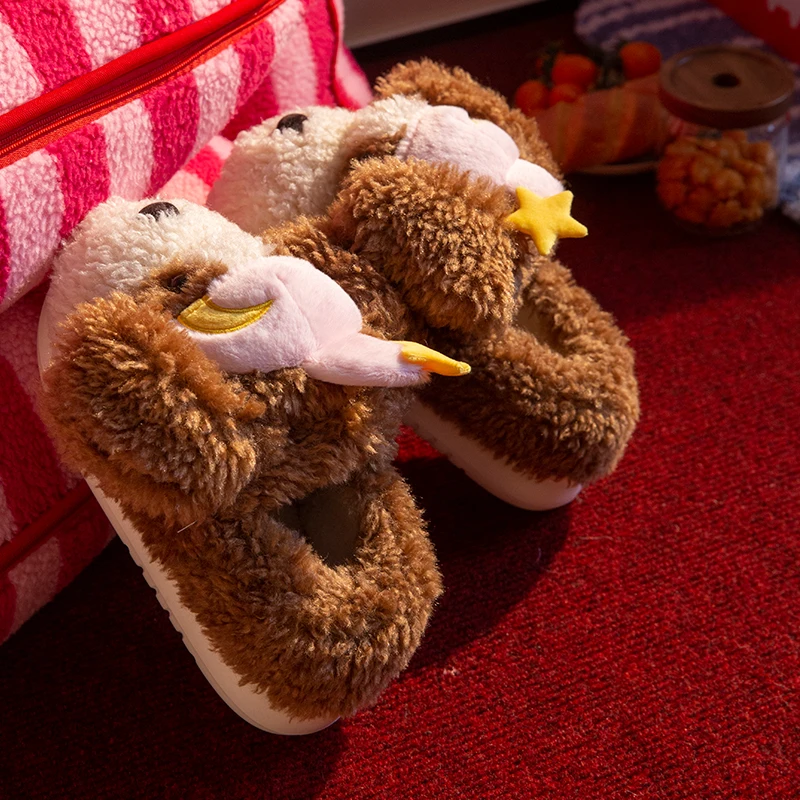 SHAJI レディース かわいい漫画犬柄のつま先が閉じたぬい - Fluffy Fur Slipper のレビューと価格