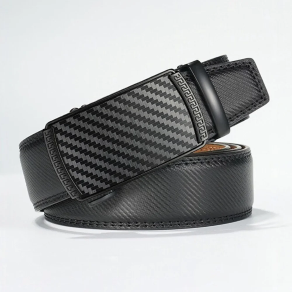 2026 Men's Automatic Buckle Carbon Fiber Pattern Belt Business and Leisure Versatile Waist Straps Trendy Alloy Buckle Waistband