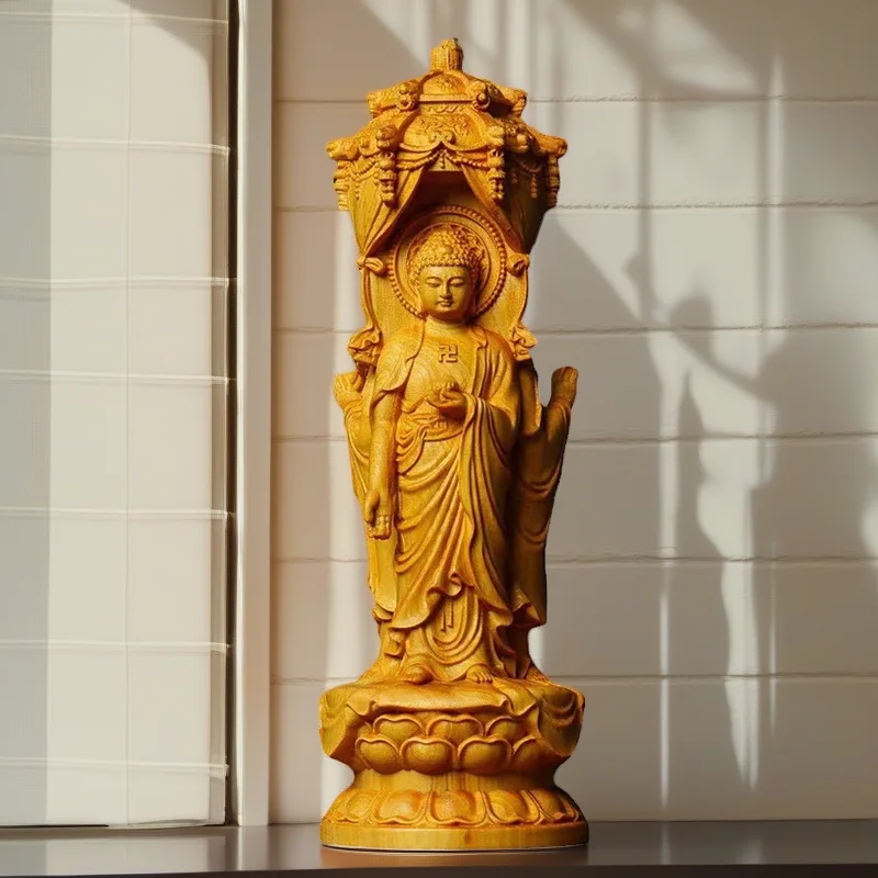 Cypress Three sided Buddha statue Tathagata, Guanyin statue Chinese Buddha statues Home, Room, Office, Feng Shui Decoration