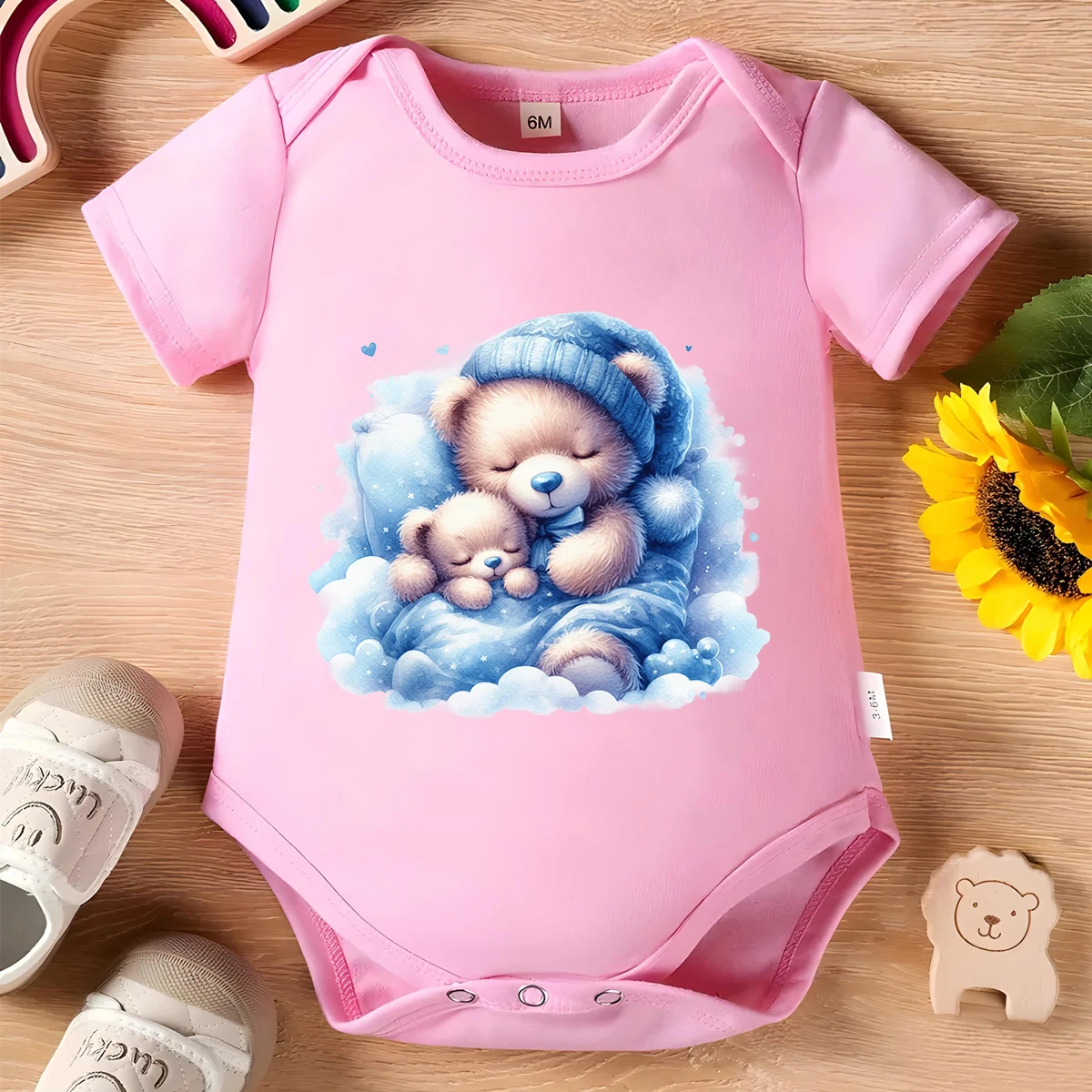 100% Cotton Baby Clothes Baby Onesie Bodysuit My Baby Bear Good Night Print for 0 To 12 Months Newborn Short Sleeves Romper