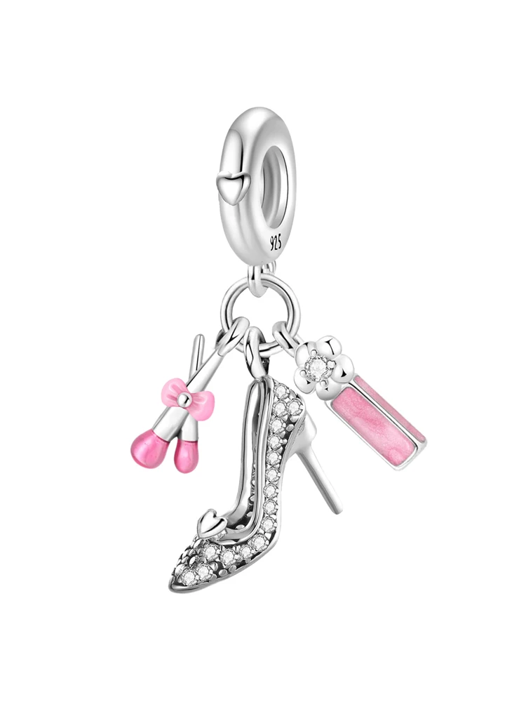 925 Sterling Silver Pink Cake Bag High Heels Pendant Beads Fit Diy Bracelet Necklace Making Gift Of High Quality Fine Jewelry