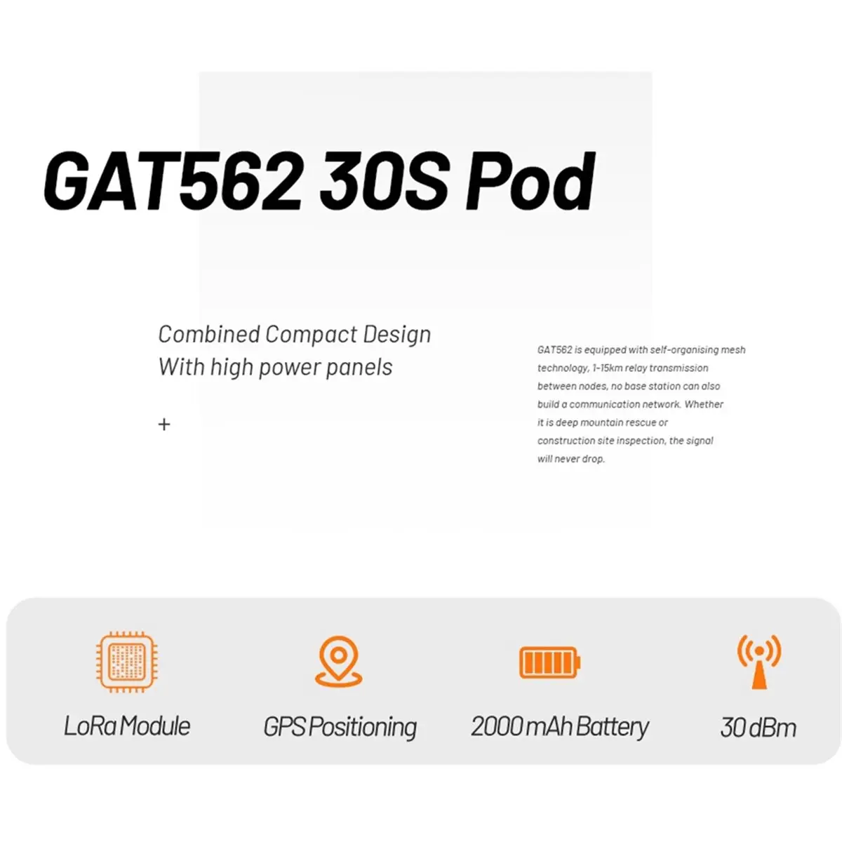 GAT562 30S Pod Meshtastic NRF52840 LoRa Module SX1262 L76K GPS 30dBm LoRa Meshcore Node with 2000mAh Battery 868MHz