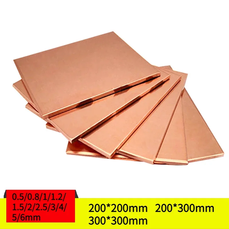 

1PC 200*200mm 200*300mm 300*300mm 99.9% Pure Copper T2 Cu Metal Sheet Red Plate Thick 0.5/0.8/1/1.2/1.5/2/2.5/3/4/5/6mm