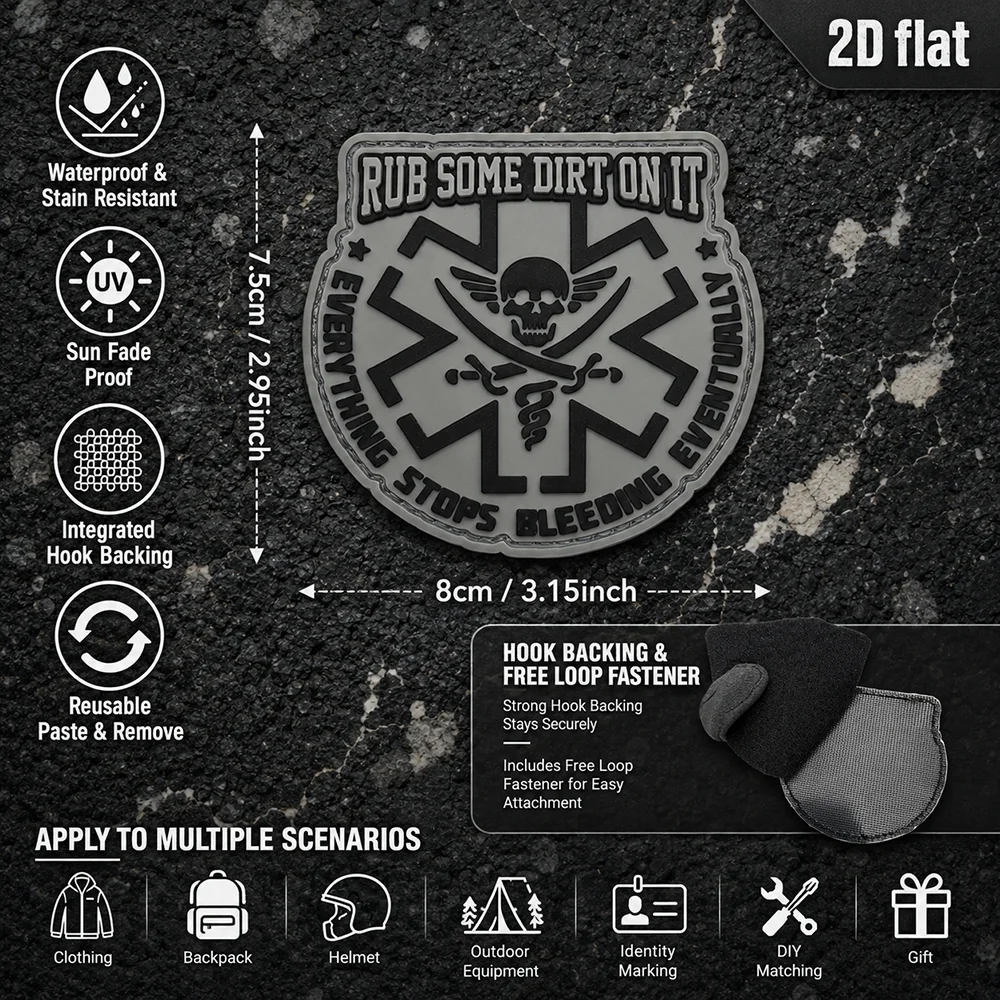 Gray-toned Emergency Star Skull Wings Text PVC Velcro Armband