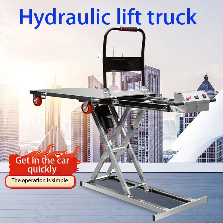 Portable Car-mounted Hydraulic Lift Trolley Electric Lifting Flatbed Truck Handling Cargo Scissor Handcart On-board Platform