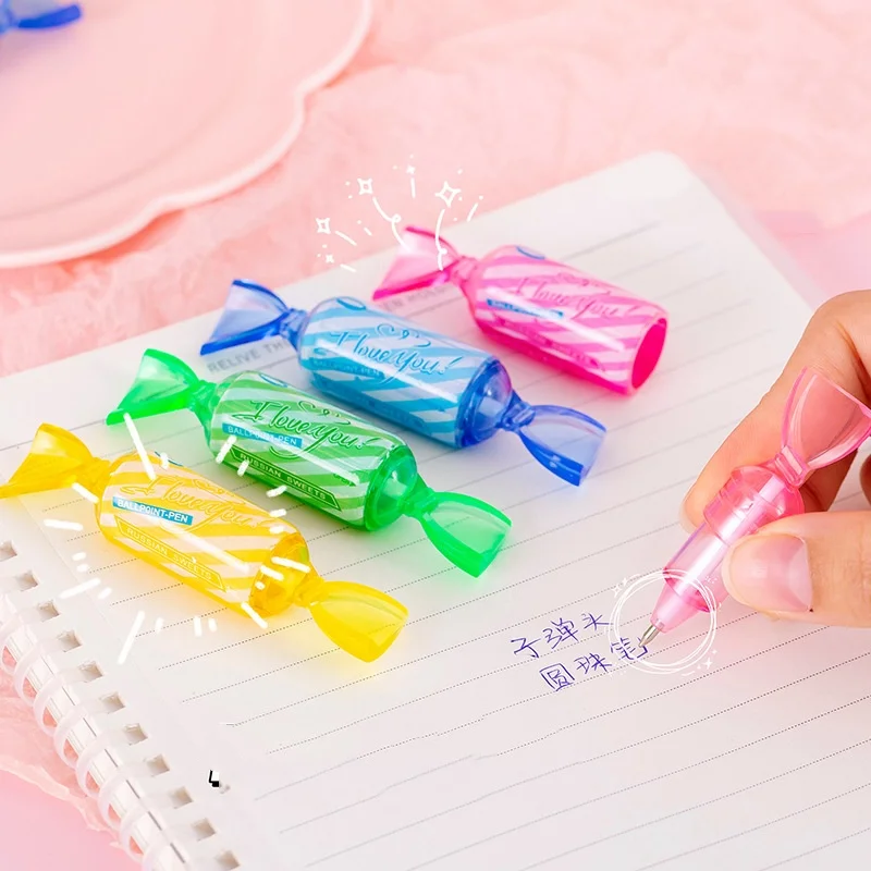 10 шт./лот, креативные шариковые ручки с имитацией конфет, милые шариковые ручки ярких цветов синего цвета, школьные канцелярские принадлежности, подарок на Хэллоуин