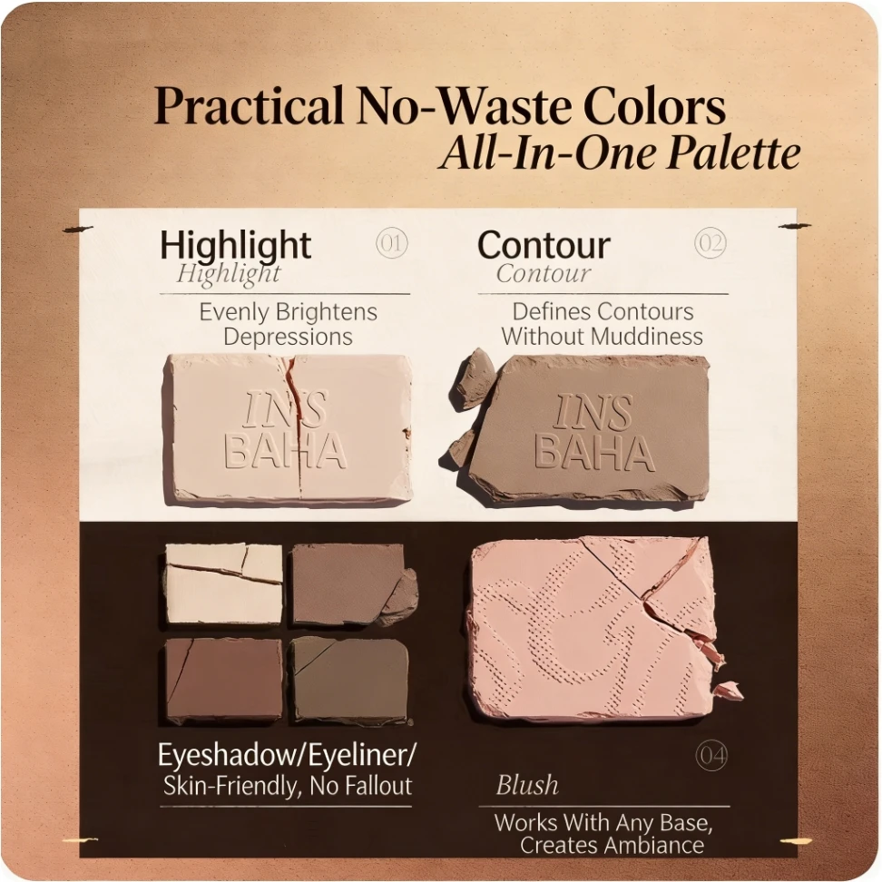 INSBAHA Sombra de ojos Paleta facial todo en uno Color My Way Sombra de ojos / Rubor / Resaltador / Contorno Maquillaje multiusos versátil
