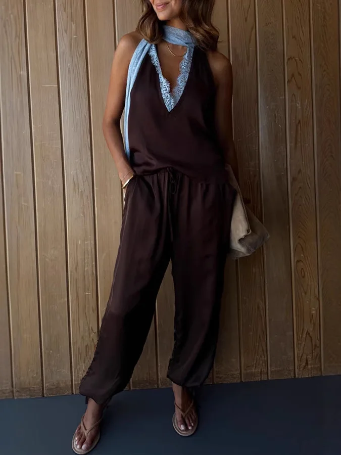 

Осень-зима, новые шелковые брюки с завязками, свободные модные женские повседневные брюки с эластичной резинкой на талии, полиэфирное волокно