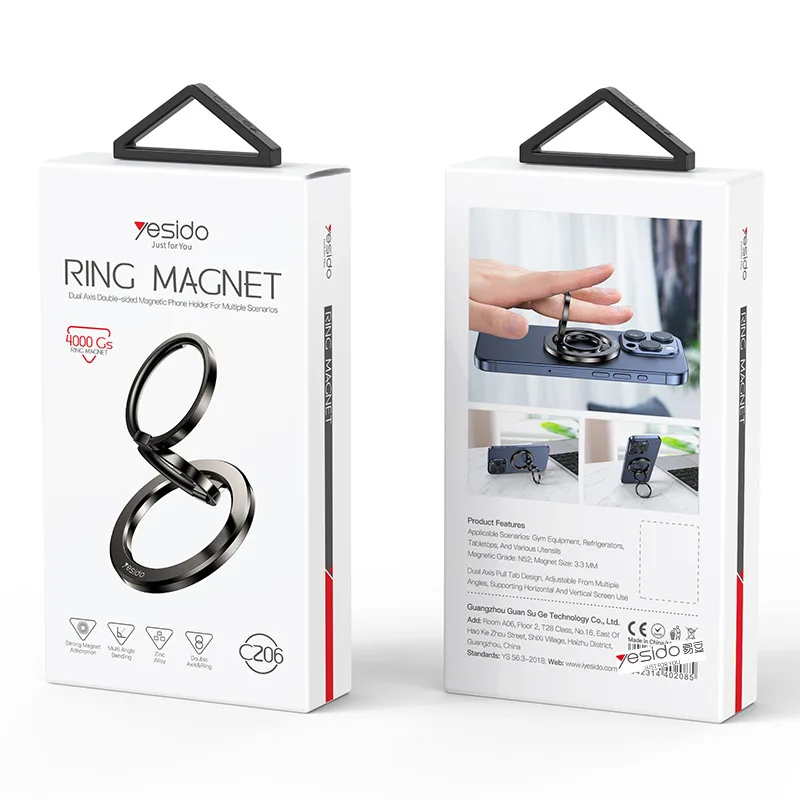 Yesido حلقة مزدوجة شفط مغناطيسي قابل للطي حامل هاتف حلقي معدني لسطح المكتب 360 درجة °   حامل سبيكة دوار