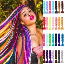 Extensiones de Cabello sintético Jumbo Trenza para estilo de expresión DIY Kanekalon Box Braiding 24 pulgadas 100 g/unidad Rosa marrón azul coloreado