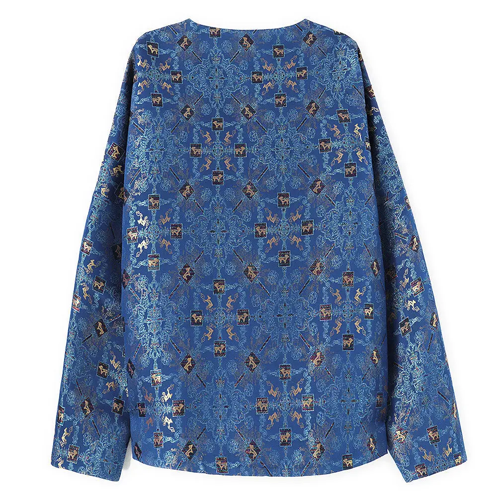 BirdTree-Silk Song Brocade Elegant Coat, O Neck Geometry, Women Retro Design Commute Loose Cardigan, 2026 Autumn New C6O532CC