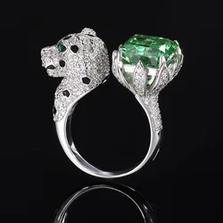 Adjustable Leopard Ring with 10*12mm Crystal 4 Colors Available Yellow Purple Pink Green Ideal for Stylish Women Jewelry Lovers
