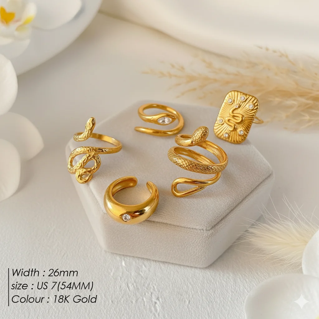 

St-Delan Stainless Steel Snake Rings for Women Dainty Adjustable Vintage Snake Wrap Stackable Statement Rings Jewelry