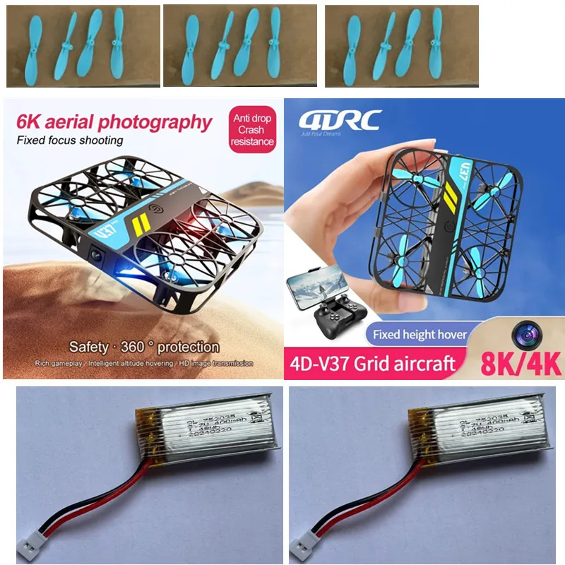 V37 Full Protection Square MINI Remote Control RC Drone Quadcopter Spare Parts Accessories 3.7V 400Mah Battery Propeller