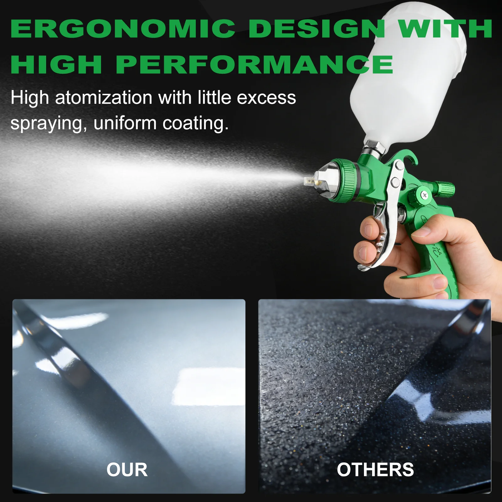 H2008 HVLP Spray Gun 1.4/1.7/2.0/2.5mm Nozzle 600ml Airbrush Pressure Gauge Oil Water Filter Automotive Car Furniture Painting
