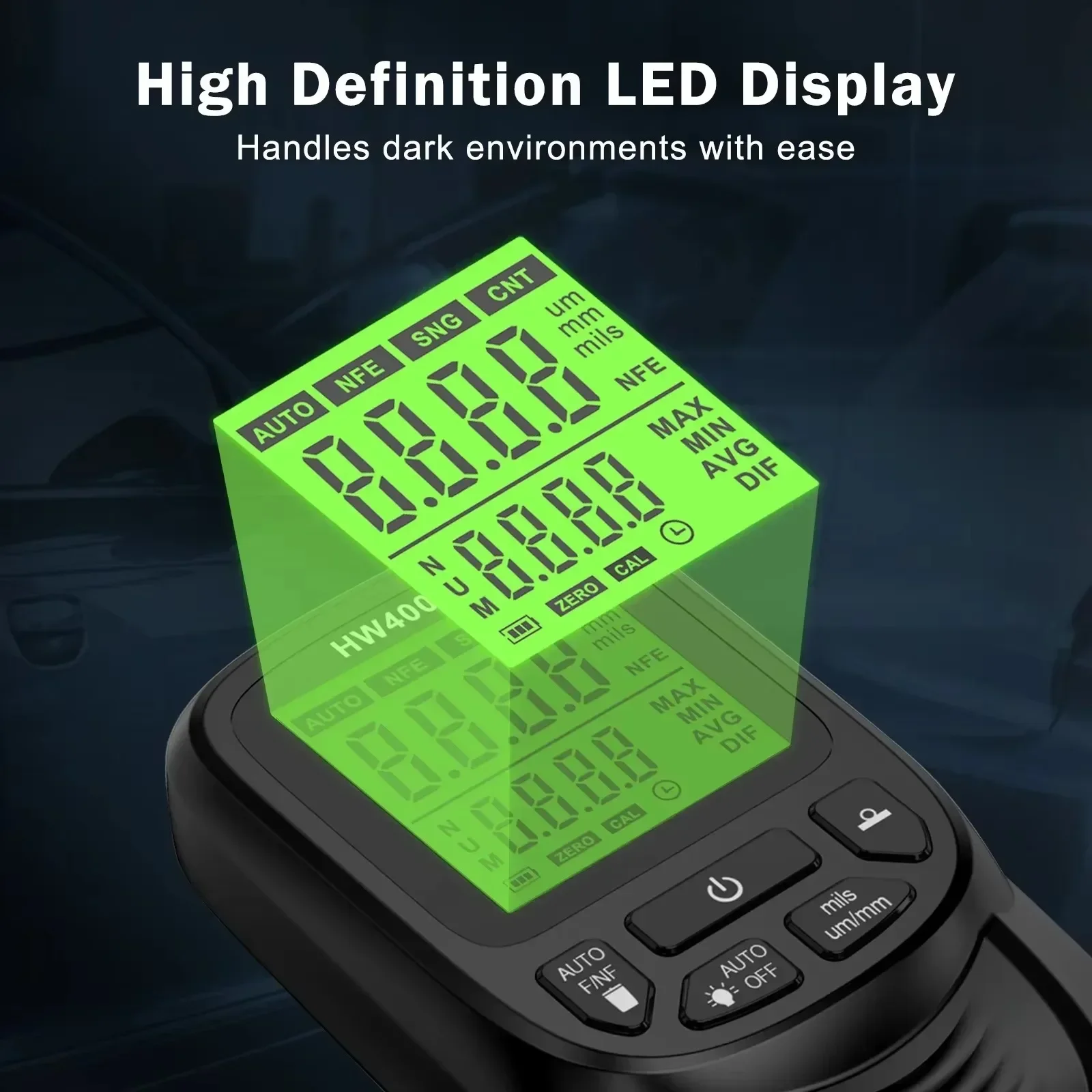 0-2000UM Digital Coating Tester Meter Resolution 1um FE/NFE Paint Measuring Meter Automotive Paint Meter Universal Coating Test