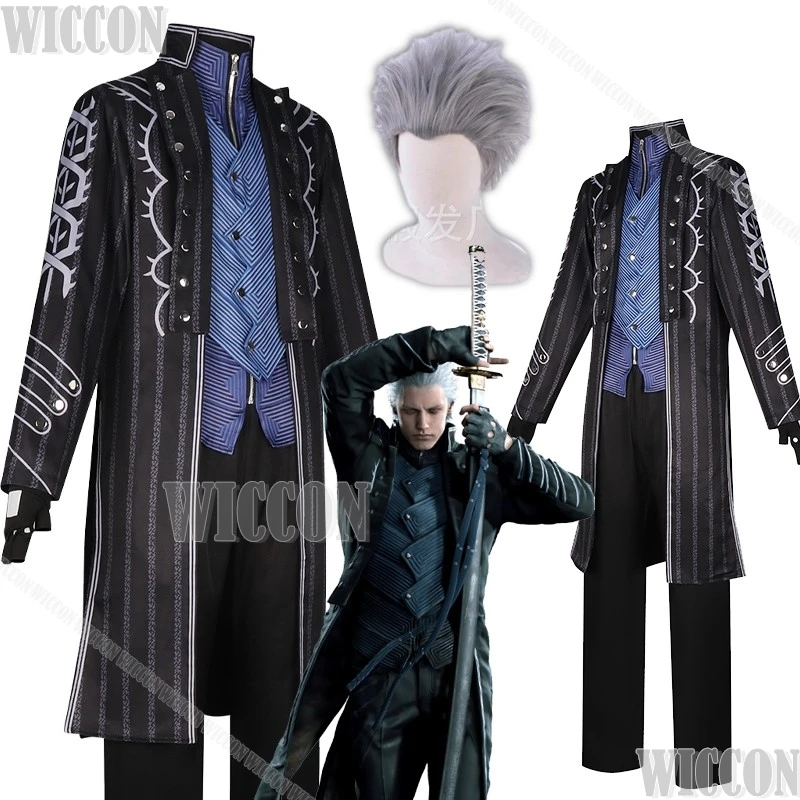 DMC5 Devil Hunter May Cry Vergil Cosplay Costume Nelo Angelo Trench Halloween Game Anime Uniforms Halloween Carnival Comic Con