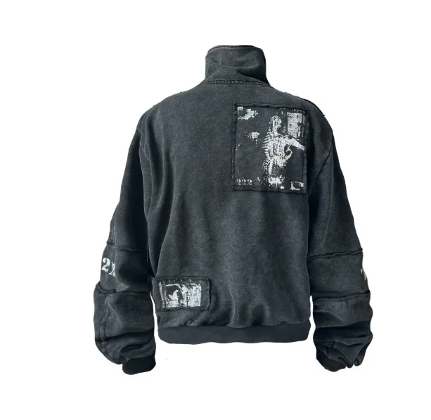 Men's Punk Heavy Washed Vintage Printed Patchwork Subculture Silhouette Sweatshirt